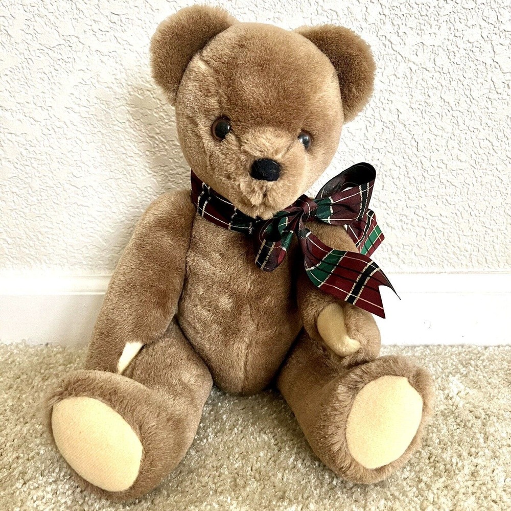 Charm Co 1983 Christmas Jointed Teddy Bear Plush Stuffed Animal Vintage Brown